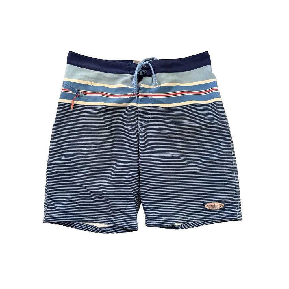 Vineyard Vines Men's Size 34 Blue Striped Swim Trunk Shorts 9"